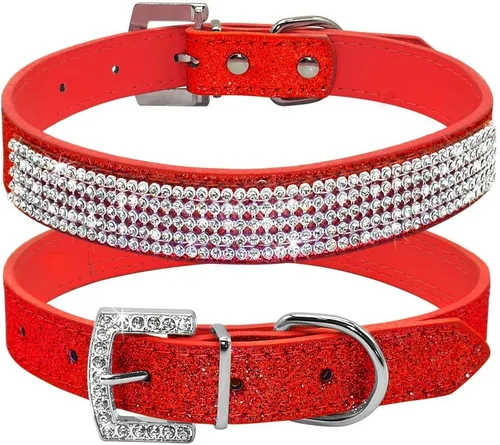 Miniatura 8 de Collar de perro con diamantes de imitación, bonito y deslumbrante collar de cuero brillante para perro y gato, collar de diamantes de imitación