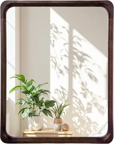 Miniatura 11 de Tanmicoshomy Espejo de baño de madera de 20 x 30 pulgadas, espejos rectangulares con marco de madera maciza con vidrio templado para sala de estar