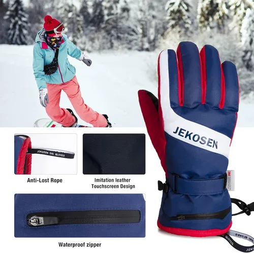 Miniatura 5 de JEKOSEN Guantes de esquí 2023 para clima frío para mantener el calor, guantes de nieve impermeables para pantalla táctil, guantes de snowboard