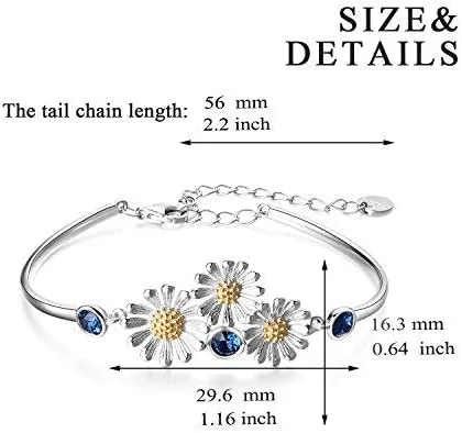 Miniatura 4 de YAFEINI Pulsera de plata de ley 925 con margaritas y flores para mujer, regalos de joyería, Plata Esterlina