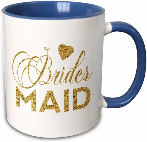 Miniatura 9 de 3dRose Dama de honor en oro digital falso con un corazón taza de cerámica, 11 oz, negro/blanco