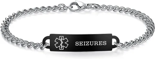 Miniatura 35 de Pulseras de identificación de alerta médica de 6.5 "-8.5" para mujeres, pulseras de emergencia médica de acero inoxidable, grabado gratuito