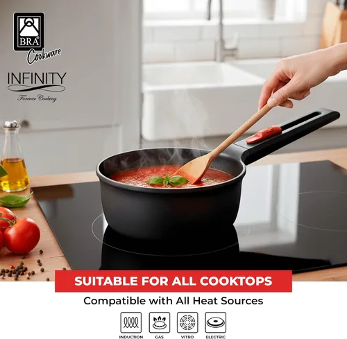 Miniatura 4 de BRA COOKWARE Infinity - Cacerola antiadherente con tapa de vidrio, olla de 6.3 pulgadas y 1.2 cuartos de galón de profundidad, olla de sopa sin
