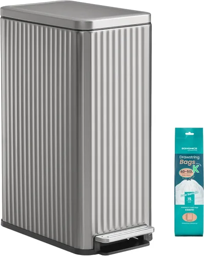 Miniatura 12 de SONGMICS Bote de basura de 13 galones (50 L) para cocina, con tapa, pedal y cubo interior extraíble, cierre suave, acero inoxidable, 15 bolsas