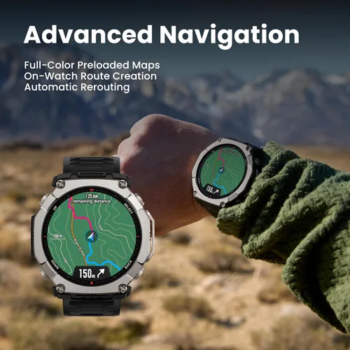 Miniatura 3 de Amazfit T-Rex Ultra 2 GPS de doble banda para exteriores, cuerpo de titanio de 51 mm, pantalla AMOLED de zafiro de 1.5", linterna, 30 días