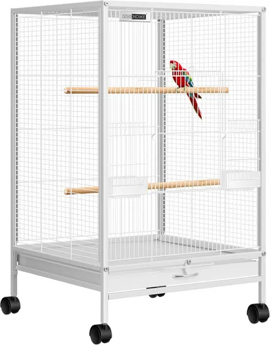 Miniatura 8 de VIVOHOME - Jaula de hierro forjado de 30 pulgadas de altura con soporte rodante para loros, cotorras, agapornis, cacatúas
