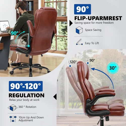 Miniatura 6 de Silla de oficina ejecutiva de cuero PU, silla ergonómica de respaldo medio para computadora y juegos con altura ajustable, giratoria con ruedas