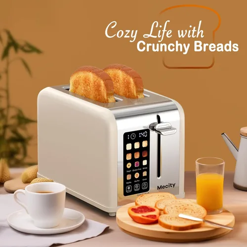 Miniatura 7 de Mecity Tostadora de pantalla táctil de 2 rebanadas, ranura ancha de 1.5 pulgadas, tostadora inteligente de acero inoxidable para bagels, magdalenas