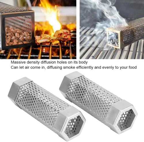 Miniatura 2 de Tubo de ahumador de pellets, 2 piezas de tubo de ahumador para parrilla de barbacoa, tubo de malla de pellets, caja de humo de 6 pulgadas, tubo