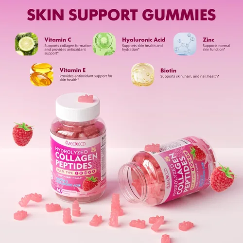 Miniatura 5 de MEENCCD Gomitas de péptidos de colágeno hidrolizados para mujeres y hombres, multicolágeno tipo I, II, III, V, X con biotina, ácido hialurónico