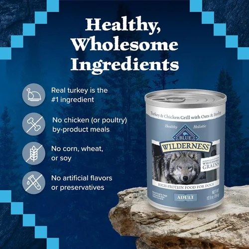 Miniatura 6 de Blue Buffalo Wilderness - Alimento húmedo natural con alto contenido de proteínas para perros adultos, pavo y pollo con granos integrales, latas