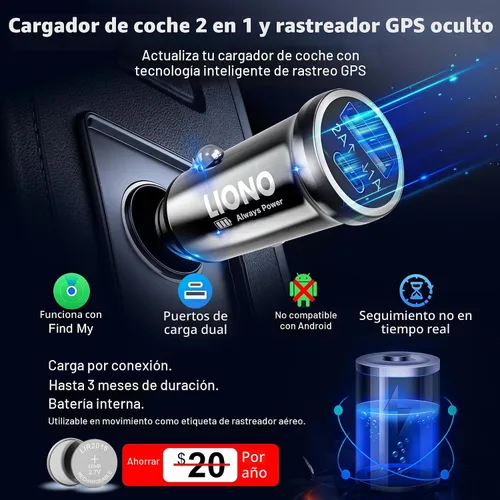 Miniatura 2 de LIONO Rastreador y cargador GPS para automóvil con batería recargable incorporada, rastreador GPS para vehículos, rastreador oculto para automóvil