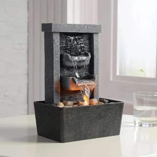 Miniatura 4 de GOSSI Decoración del hogar Fuente de cascada de 10.3 pulgadas para interiores, relajación, bombas de agua de alta presión, fuente de mesa, fuente