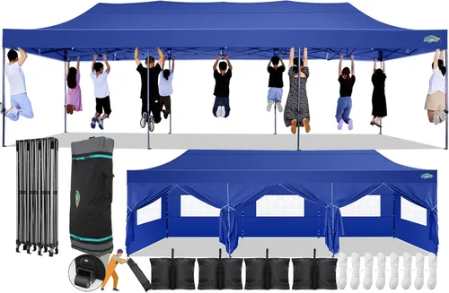 Miniatura 15 de COBIZI Toldo desplegable de 6.6 x 6.6 pies sin pared lateral, toldo resistente UPF 50+ para todas las estaciones, resistente al viento e Azul
