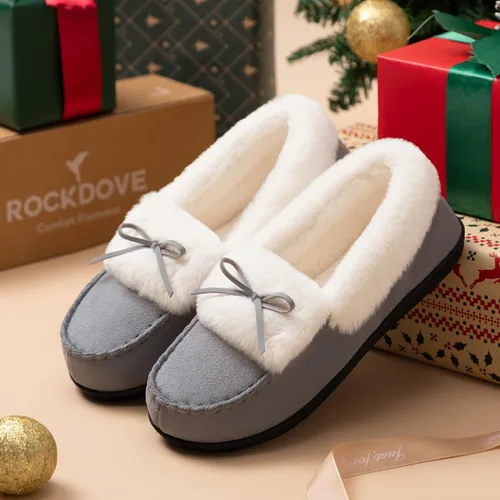 Miniatura 6 de RockDove Pantuflas tipo mocasín de microgamuza con forro de piel sintética para mujer