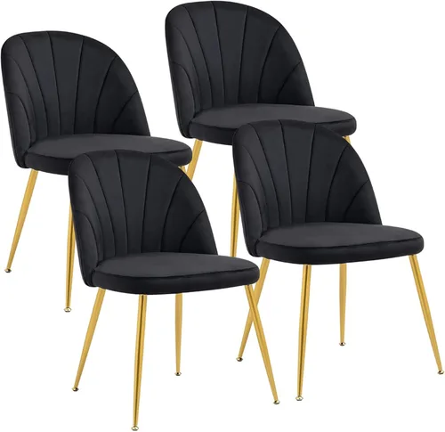 Miniatura 26 de Juego de 4 sillas de comedor de terciopelo, sillas de comedor modernas tapizadas de mediados de siglo, silla de acento sin brazos con patas doradas