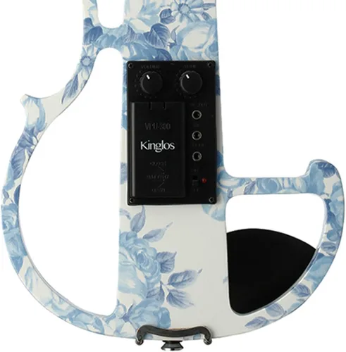Miniatura 5 de Kinglos Kit de violín eléctrico y silencioso avanzado de madera maciza de color blanco y azul con accesorios de ébano tamaño completo (DSG1201)