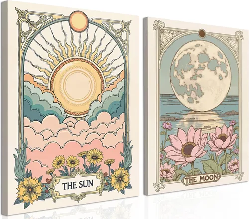 Miniatura 9 de Arte de pared celestial de sol oscuro y luna con tarot gótico espiritual, pintura de bruja, astrología, póster místico, impresiones en lienzo