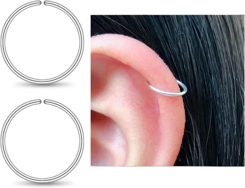 Miniatura 138 de Small Gold or Sterling Silver Huggie Hoop Earrings for Women Cartilage Nose Helix Tragus