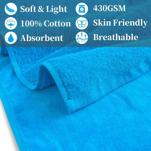 Miniatura 2 de Juego de 2 toallas deportivas de algodón para gimnasio, 12 x 45 pulgadas, absorbentes, transpirables, de 430 GSM, suaves, toalla deportiva para Azul
