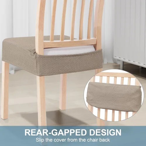 Miniatura 3 de Smiry Juego de 4 fundas de asiento elásticas de jacquard para sillas de comedor, extraíbles y lavables, sin fundas traseras, color gris pardo