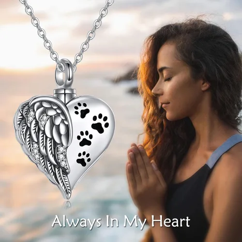 Miniatura 44 de YFN Collares de urna para cenizas, de plata de ley, alas de ángel de la guarda, collares de urna para cenizas, cremación de mascotas, joyería