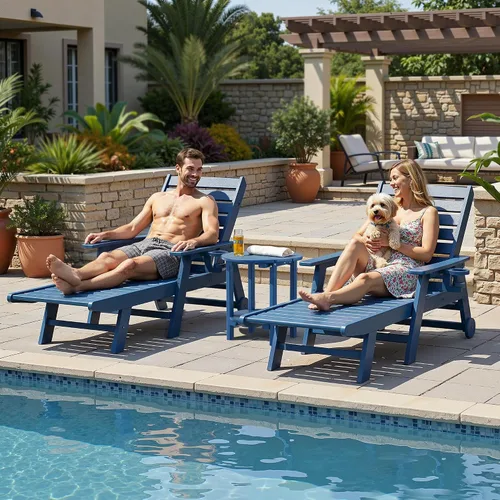 Miniatura 7 de Mesa auxiliar redonda de 2 niveles para exteriores con veta similar a la madera, mesa auxiliar Adirondack de HDPE para patio, mesa auxiliar Azul