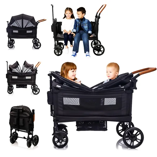 Cochecito de lujo para 2 niños y carga - Ligero plegable de viaje todo terreno doble vagón para recién nacidos y niños pequeños con arnés de 5