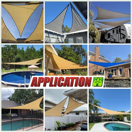 Miniatura 4 de ColourTree CTAPT12 - Toldo triangular de 10' x 10' x 10' beige para sombrilla de vela, tela de malla con bloqueo UV UPF50, resistente, comercial