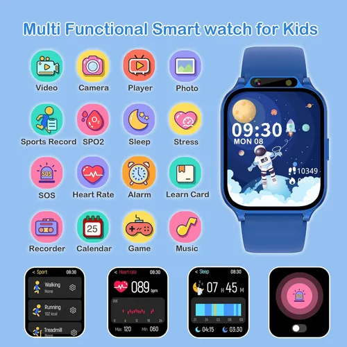 Miniatura 2 de Reloj inteligente para niños de 1.85 pulgadas con rastreador de actividad física, sin aplicación/teléfono, modos deportivos impermeables IP68, Azul