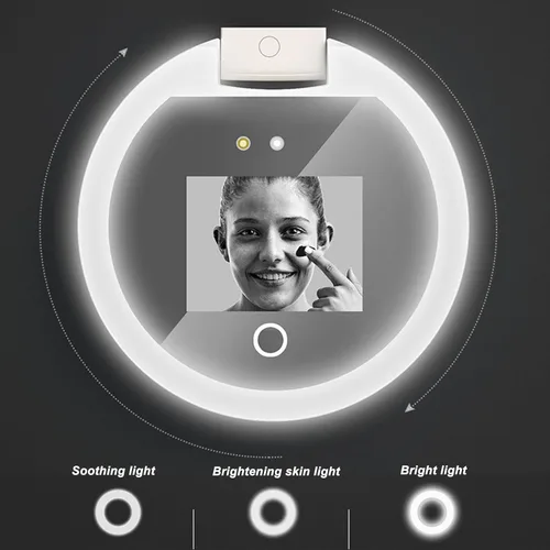 Miniatura 4 de Espejo compacto de viaje, espejo portátil de maquillaje iluminado de 3.5 pulgadas con aumento 2X y cámara de prueba de protección solar para mujeres