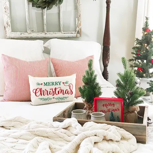 Miniatura 7 de Fundas de almohada de Navidad de PANDICORN 12x20 pulgadas rojas para decoración rústica navideña al aire libre para sofá, sofá cama, sala de estar