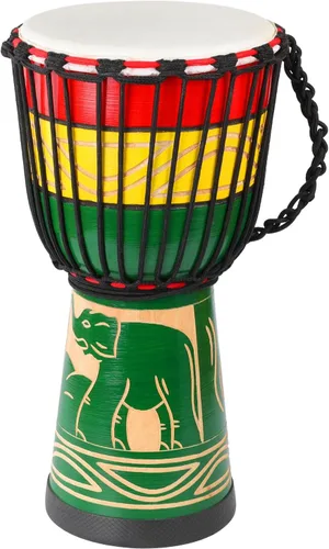 Miniatura 8 de LIEKE Djembe - Tambor africano de 10 x 20 pulgadas, cabeza de cabra caoba, pintado a mano, patrón pintado a mano, para adultos principiantes (azul)