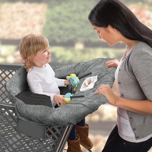 Miniatura 3 de Funda de verano 2 en 1 para carrito de compras (gris jaspeado) y funda para silla alta con posicionador de asiento extraíble, correa, soporte