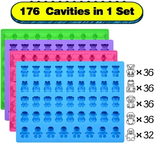 Miniatura 3 de Moldes de silicona para gomitas de caramelo – Moldes de chocolate que incluyen osos, ranas, leones, monos, pingüinos de goma de silicona premium, 5