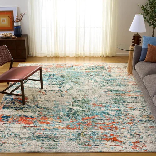 Miniatura 16 de SAFAVIEH Madison Collection - Alfombra decorativa de 2 pies 2 pulgadas x 4 pies, color crema y naranja, diseño abstracto moderno, no desprende