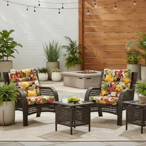 Miniatura 7 de Cojines para silla de respaldo alto para exteriores, diseño de asiento y respaldo con bisagras de una pieza, reversibles con 4 lazos, tela
