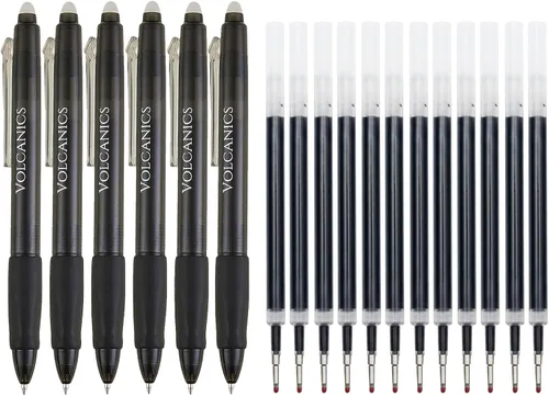 Miniatura 24 de Volcanics Bolígrafos de Gel Borrables Retráctiles Clicker - Punta de Bola de 0.7mm, Borrado por Calor con Borrador Integrado, Paquete de 12 Negro