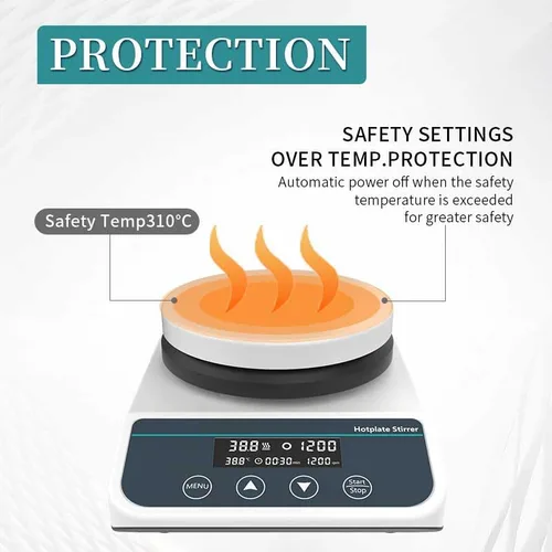 Miniatura 3 de Agitador magnético de placa caliente digital 50-1500rpm, 590.0 °F/590℉, pantalla digital de 5 pulgadas con temporizador, agitador de placa caliente