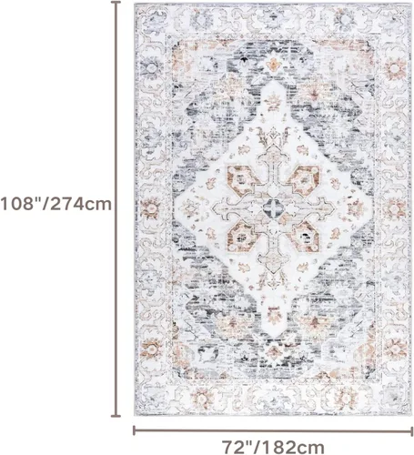 Miniatura 418 de Syalife 4x6 Alfombra Lavable para Área, Ultra Suave Antideslizante, Pila Baja, Alfombra Vintage Resistente a Manchas para Sala de Estar, Alfombra