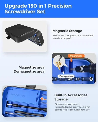 Miniatura 4 de Juego de destornilladores de precisión SOONAN, kit de herramientas de electrónica de 150 en 1 con juego de destornilladores magnéticos de 120 puntas