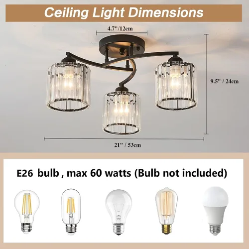 Miniatura 3 de Candelabro de cristal negro, lámpara de techo de 3 luces, accesorio de iluminación moderno para sala de estar, comedor, dormitorio