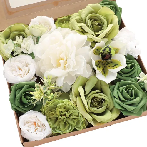 Miniatura 7 de Floroom - Flores artificiales de aspecto real en color lila, lavanda, púrpura y crema, rosas falsas, dalias y vegetación en conjunto de caja