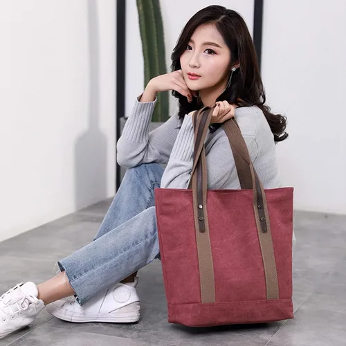 Miniatura 12 de Sunshinejing Bolsos de hombro de lona para mujer, estilo retro, casual, bolsa de trabajo, bolsos de mano