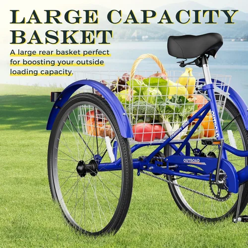 Miniatura 5 de Betterland Triciclo para adultos de 24/26 pulgadas, triciclo cómodo con canasta grande, bicicleta de crucero estable de 3 ruedas para compras