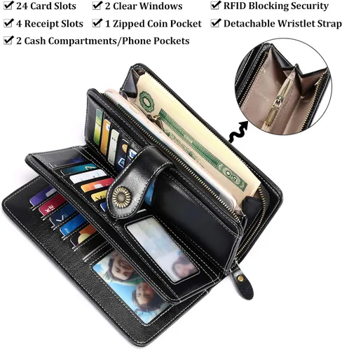 Miniatura 4 de FALAN MULE Cartera de cuero genuino RFID bloqueo gran capacidad Trifold señoras cartera.