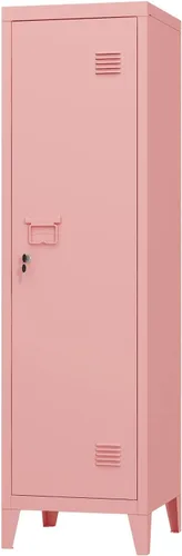 MIOCASA Gabinete de metal para oficina en casa con puertas y estantes con cerradura para archivadores organizadores de abrigos para niños Rosa