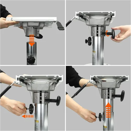 Miniatura 3 de ONHI Pedestal ajustable de aluminio para asiento de barco de 14 a 20 pulgadas de altura con tobogán, mecanismo de bloqueo, acabado cepillado