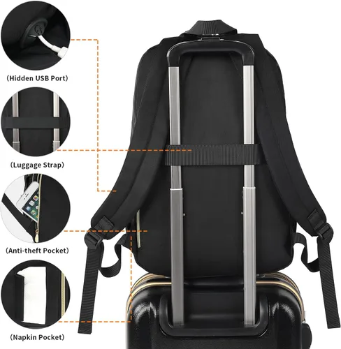 Miniatura 4 de Mochila para laptop para mujer, mochilas de viaje de negocios de 15.6 pulgadas, mochila escolar para niñas, profesores, mochila apta para la Negro