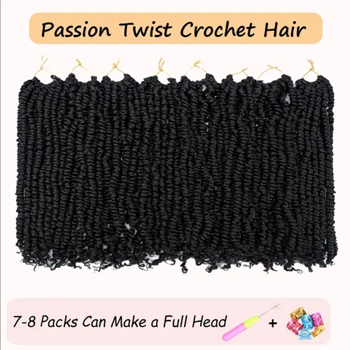 Miniatura 2 de 8 paquetes de extensiones de cabello sintético pretrenzado y prerrizado de ganchillo de 14 pulgadas, con rizos de pasión, para mujeres negras